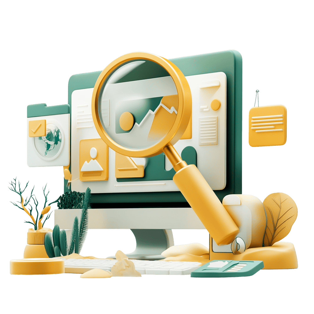 Diese Grafik zeigt die 3D-Illustration eines grünen Computermonitors und steht symbolisch für das Thema „DSGVO Website-Check“.
